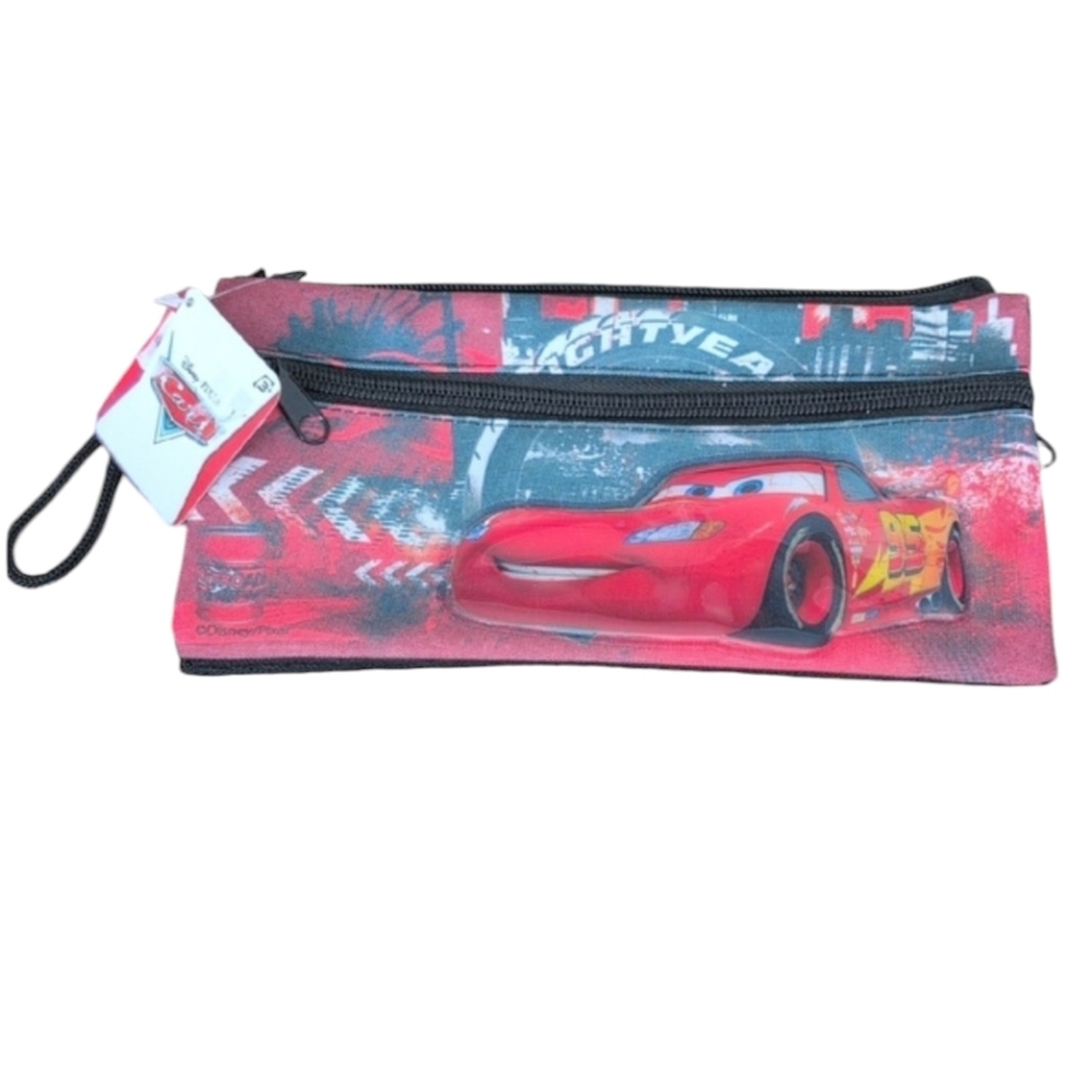 NWT Disney Pixar Cars Lightning McQueen Triple Zip Pencil Case Pouch